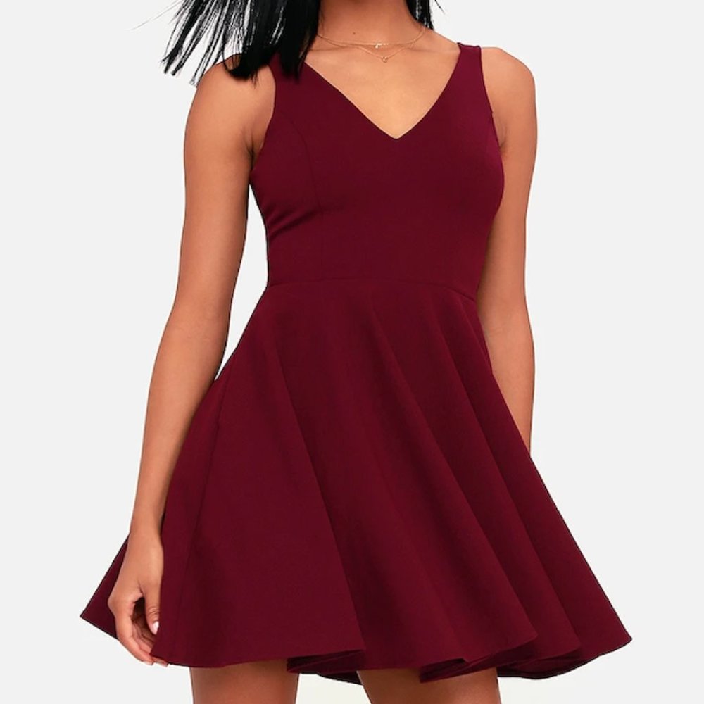 Lulus Ariana Burgundy Skater Dress (XS)